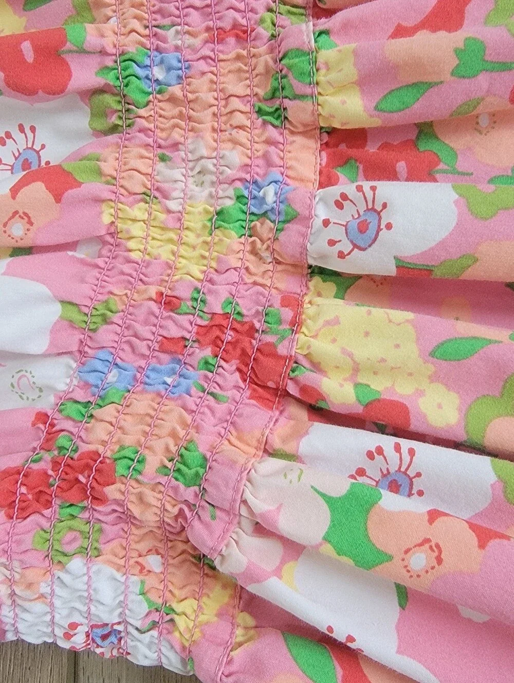 Matilda Jane Girls Pink Floral Good Luck Charm Puff Sleeves Smocked Dress Size 8
